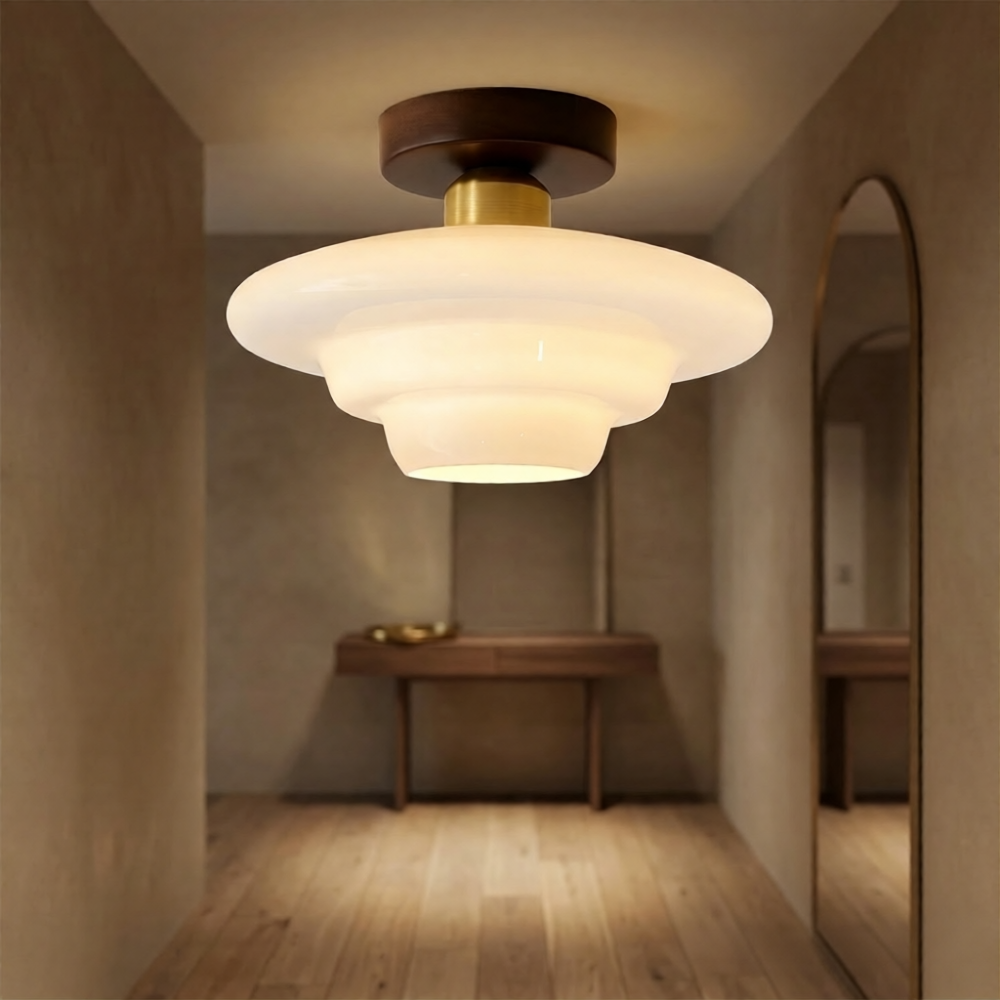 Plafonnier Noyer Bois Verre Scandinave E27 Hall Couloir Cuisine Salle à Manger Nordic Naturel Cuivre | Sansoti