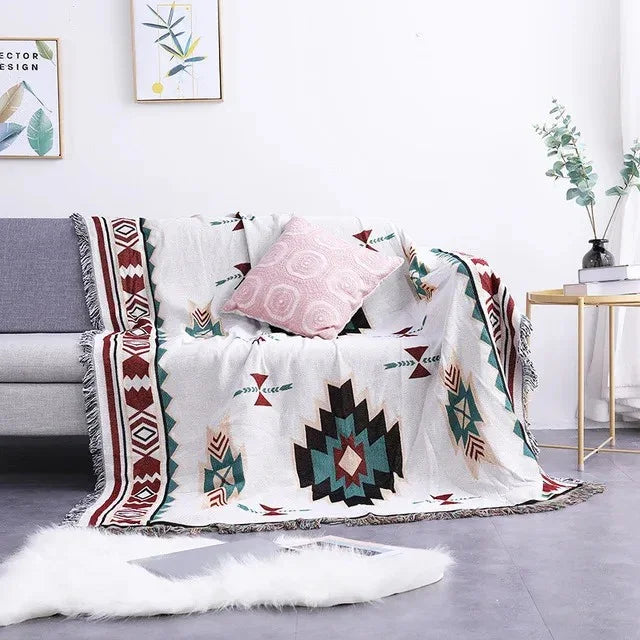 Überwurfdecke Jacquard Gewebt Fransen Bunt Baumwolle Polyester Warm Weich | Restfield