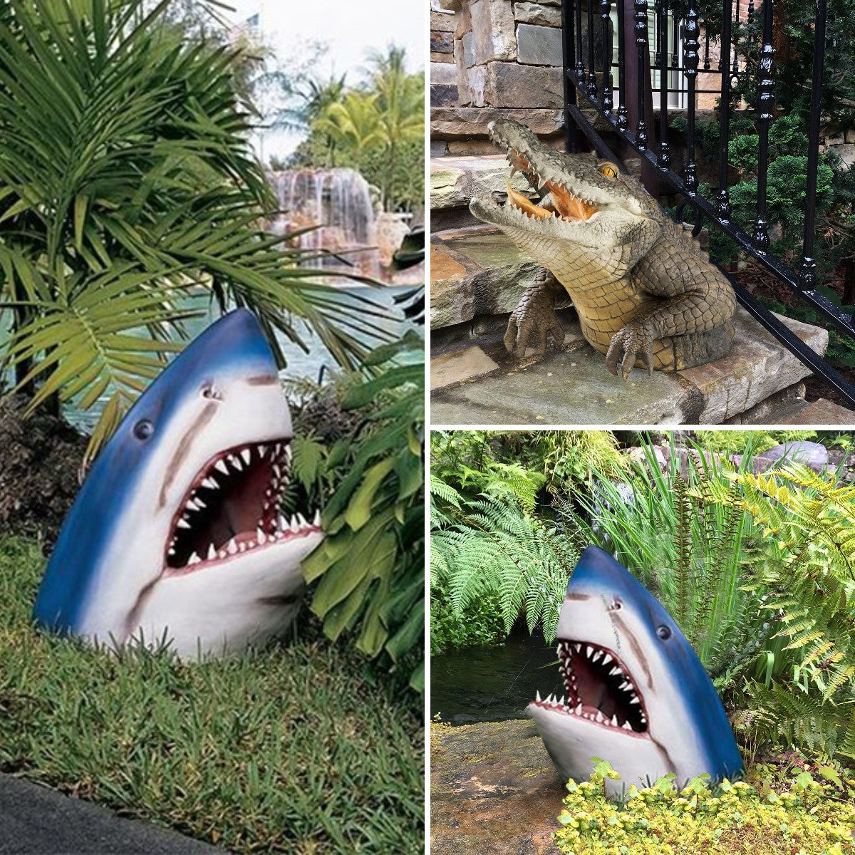 Krokodil-Tierfigur aus Kunstharz, wasserfeste Teichdekoration, Reptilienstatue im Wildlife-Stil, Gartenakzent für den Außenbereich | Sansoti