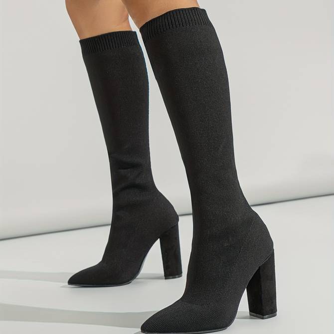 Knee-High Boots with Block Heel and Pointed Toe for a Stylish Everyday Look Women's Elegant Autumn Winter | Sansoti