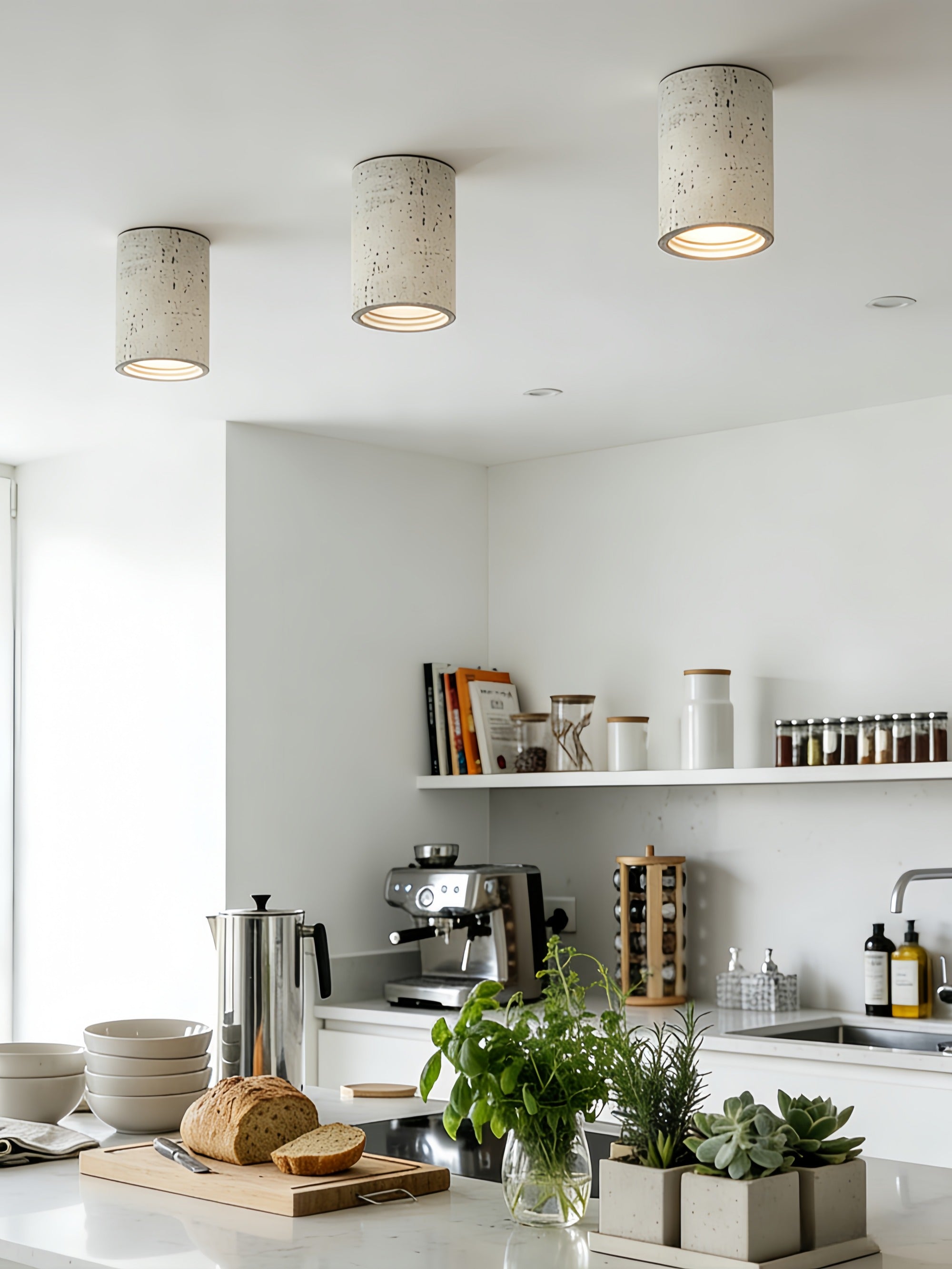 Cilindrische plafondlamp van travertijn – LED verlichting voor moderne interieurs | Sansoti