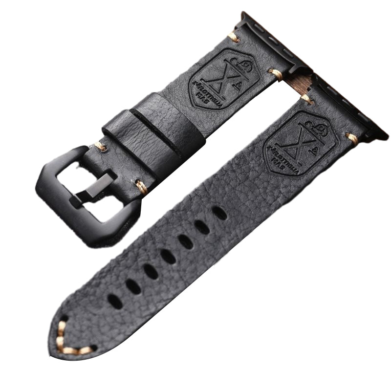 Vintage Leren Horlogeband voor Apple Watch met Handgestikte Naden en Volledig Narfleder Afwerking | Verstelbare Bandje 40-49mm voor Authentieke Retro Look Patina Ontwikkeling | Sansoti