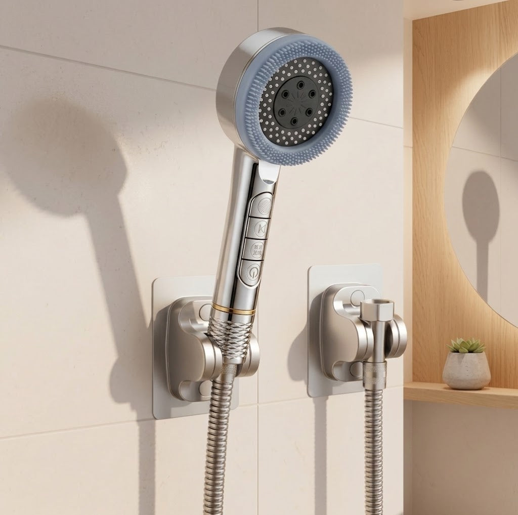 High-Pressure Handheld Showerhead 5 Spray Modes Black Silver Adjustable Holder with Hose for Bathroom Wellness | Sansoti