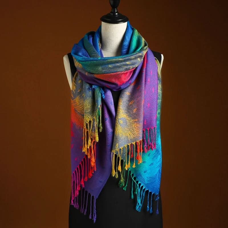 Cashmere Gradient Scarf for Women, Warm Winter Scarf with Fringes, Sunset Blue, Soft Wrap, Fashion Accessory | Sansoti
