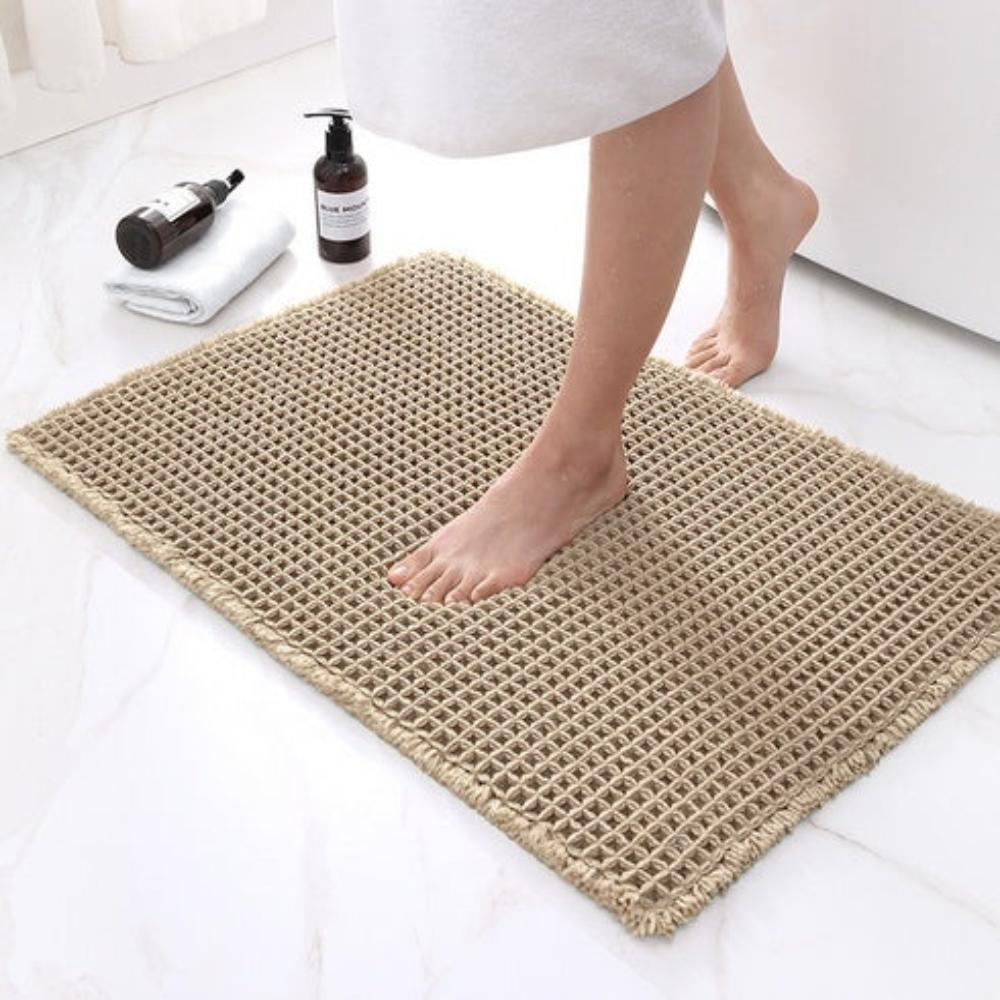 Badmat Wafelstructuur Absorberend Antislip Beige Badkamer Douchemat Sneldrogend Zacht Vloermat Spa Stijl | Sansoti