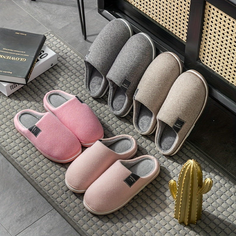 Men's Slippers with Herringbone Pattern, Warm Plush Lining, Non-Slip Sole, Comfortable House Footwear for Winter | Sansoti