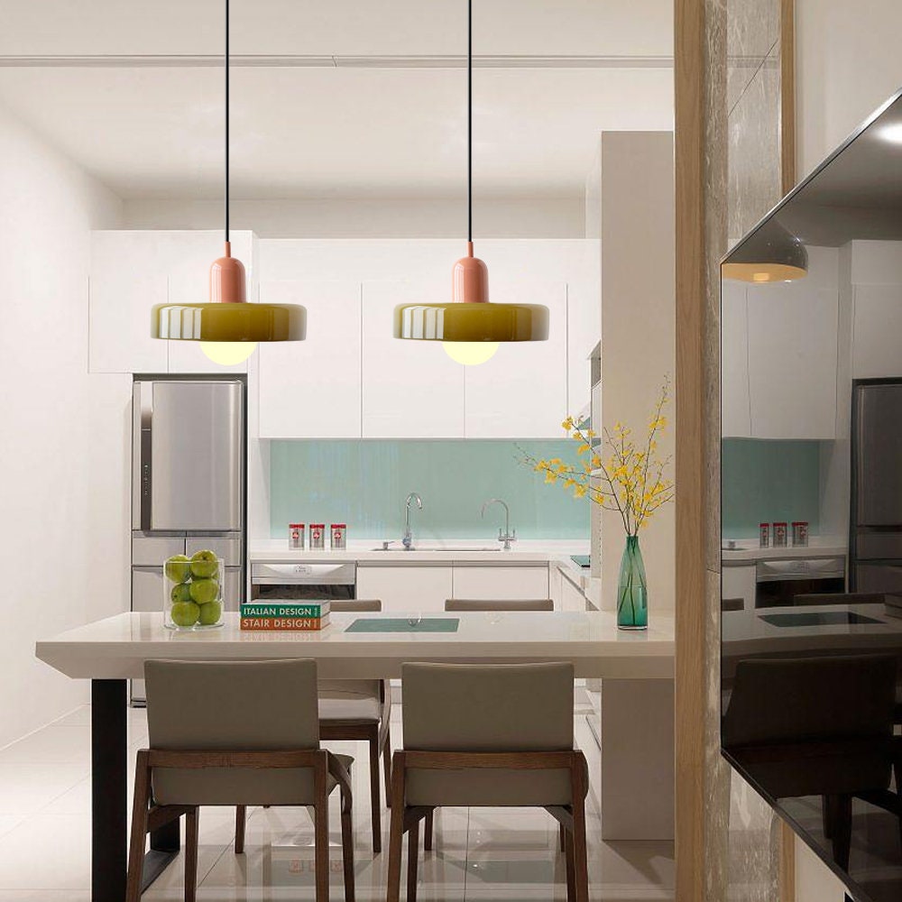 Geometrische Pendelleuchte Farbglas E27 Verstellbar Esstisch Kücheninsel Retro-Design Stimmungsbeleuchtung | Sansoti