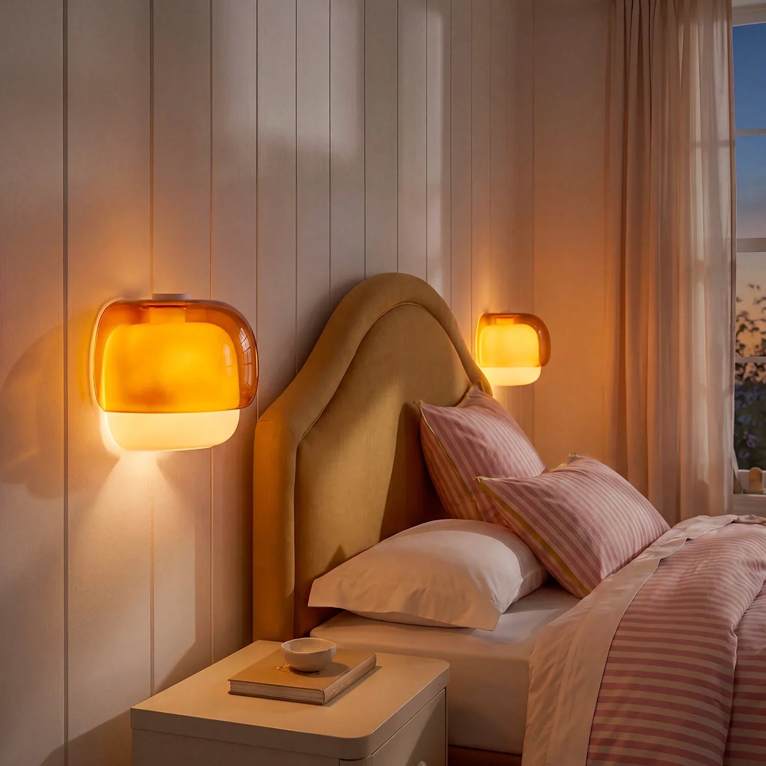 Moderne Glazen Wandlamp met Dubbele Paddenstoelkap – Kleurrijk Accent voor Slaapkamer en Gang | Sansoti