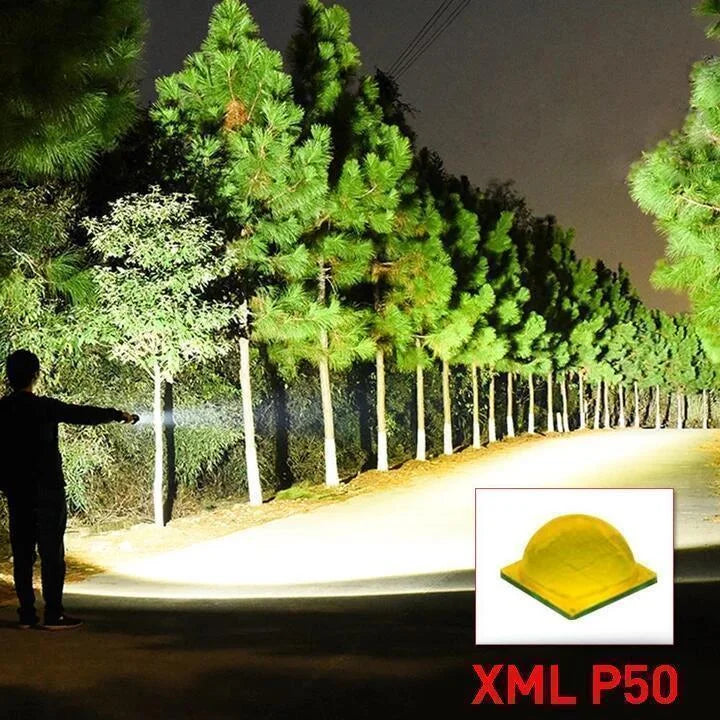 Ładowalna latarka LED 90000 lumenów, teleskopowa, USB, aluminiowa, wodoodporna, outdoorowa, na kemping, polowanie i do poszukiwań | Sansoti