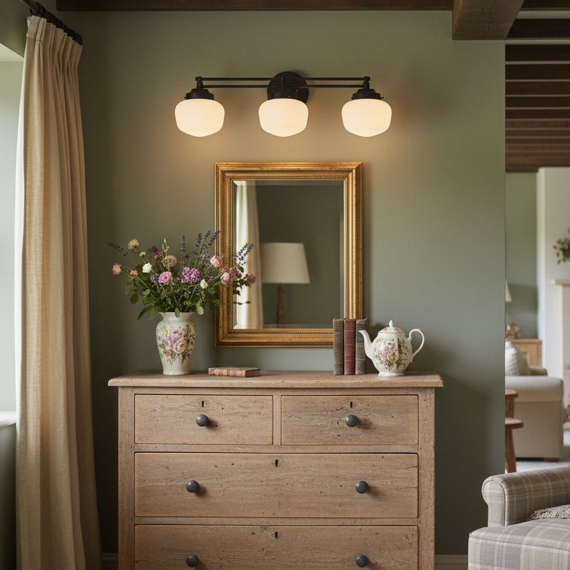 Globe Wandlamp Klassieke Badkamer Schoolhouse Verlichting Mat Opaal Glas voor Spiegel en Wastafel | Sansoti