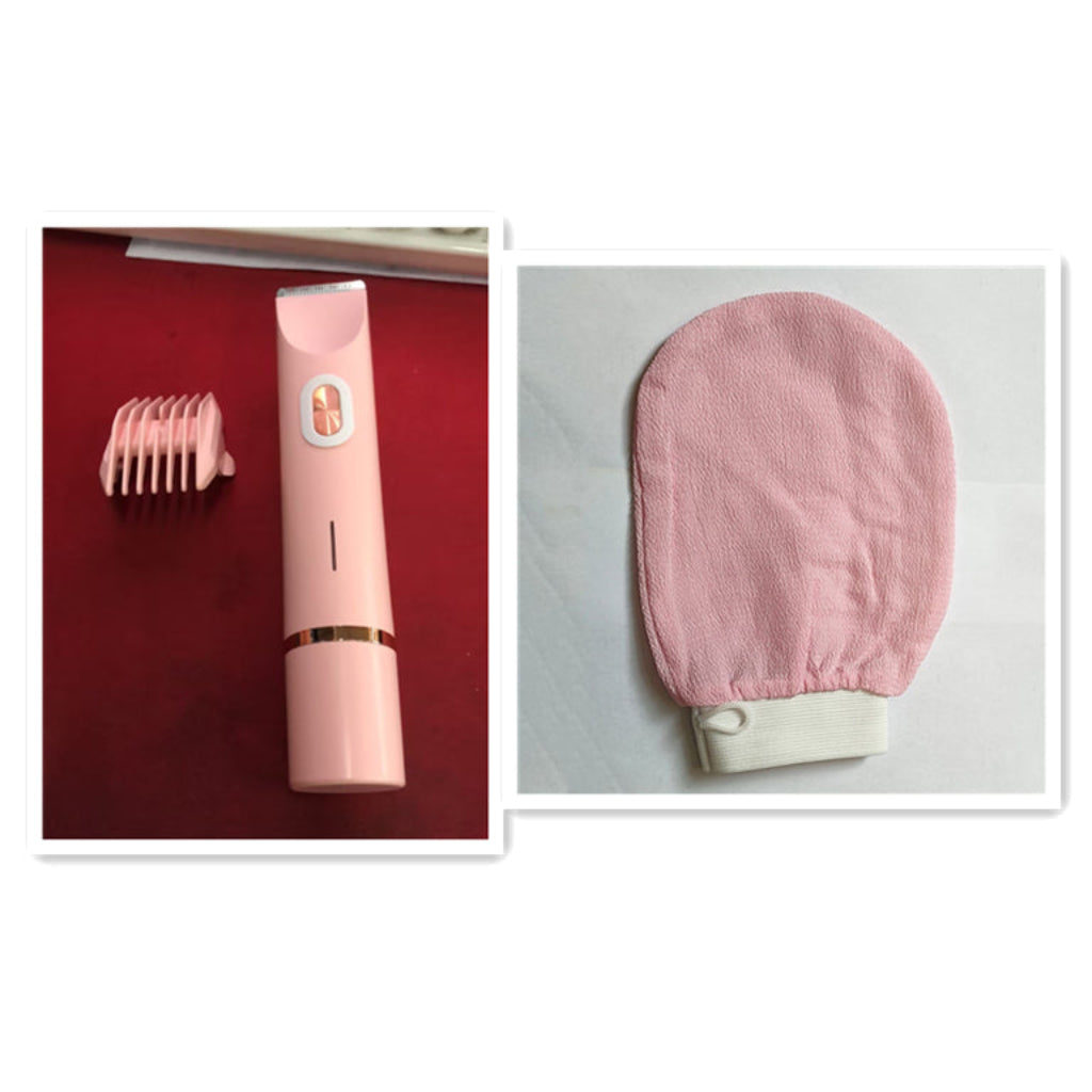 Set d'épilation électrique pour femmes 2-en-1 avec tête de rasage et tondeuse, utilisation à sec ou sous l'eau, corps, visage et maillot | Sansoti