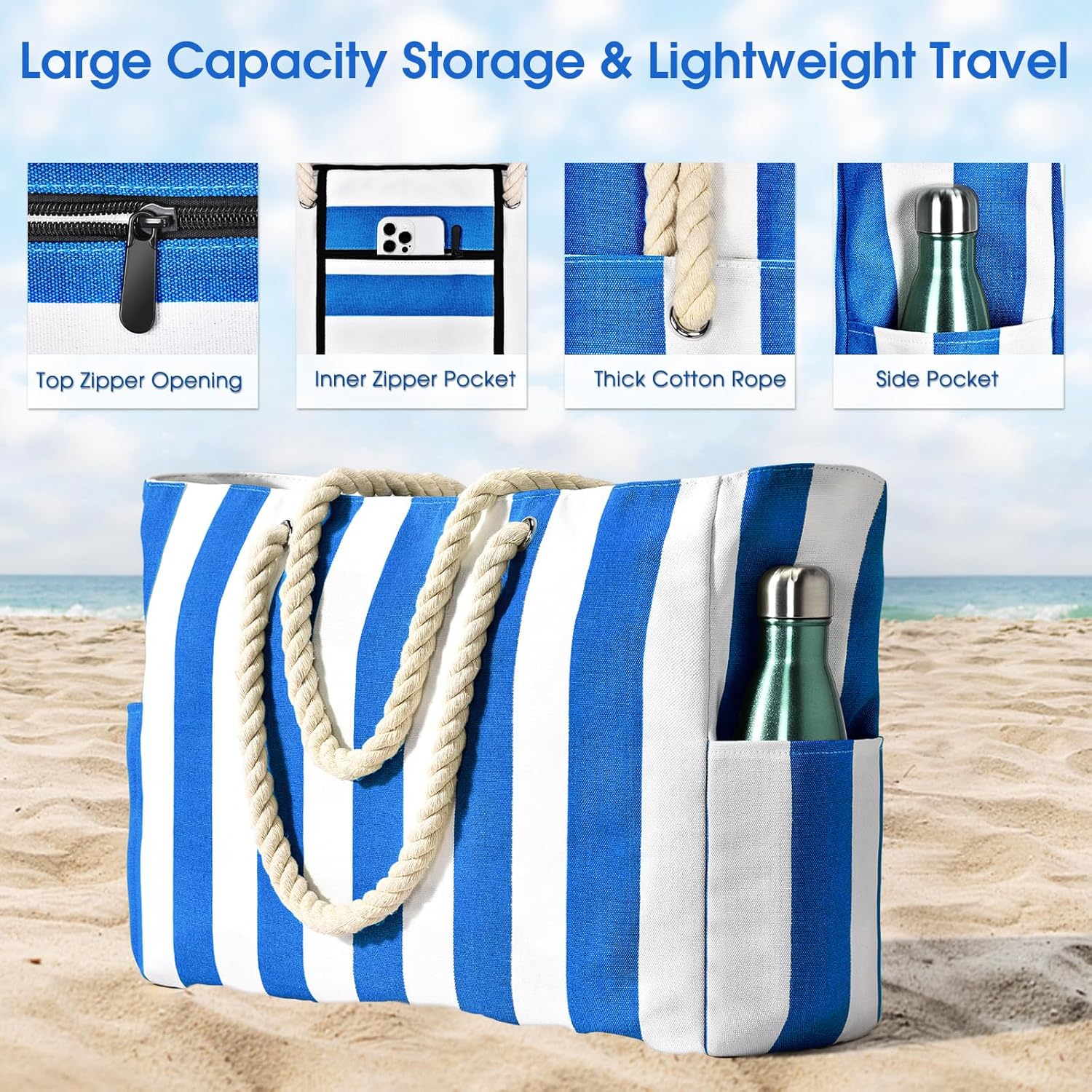 Waterbestendige Strandtas Oversized met Zandwerende Binnenvulling – Perfecte Zomertas voor Strand, Zwembad en Reizen | Sansoti