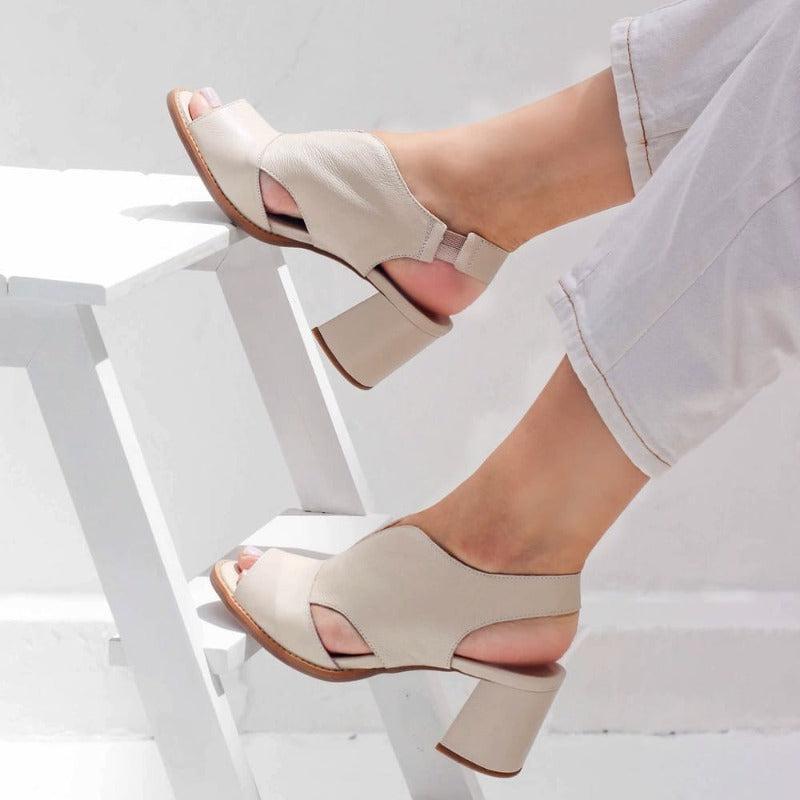 Dames Sandalen met Blokhak Open Teen Elegant Comfortabel Leer Bordeauxrood Zomerschoenen | Sansoti