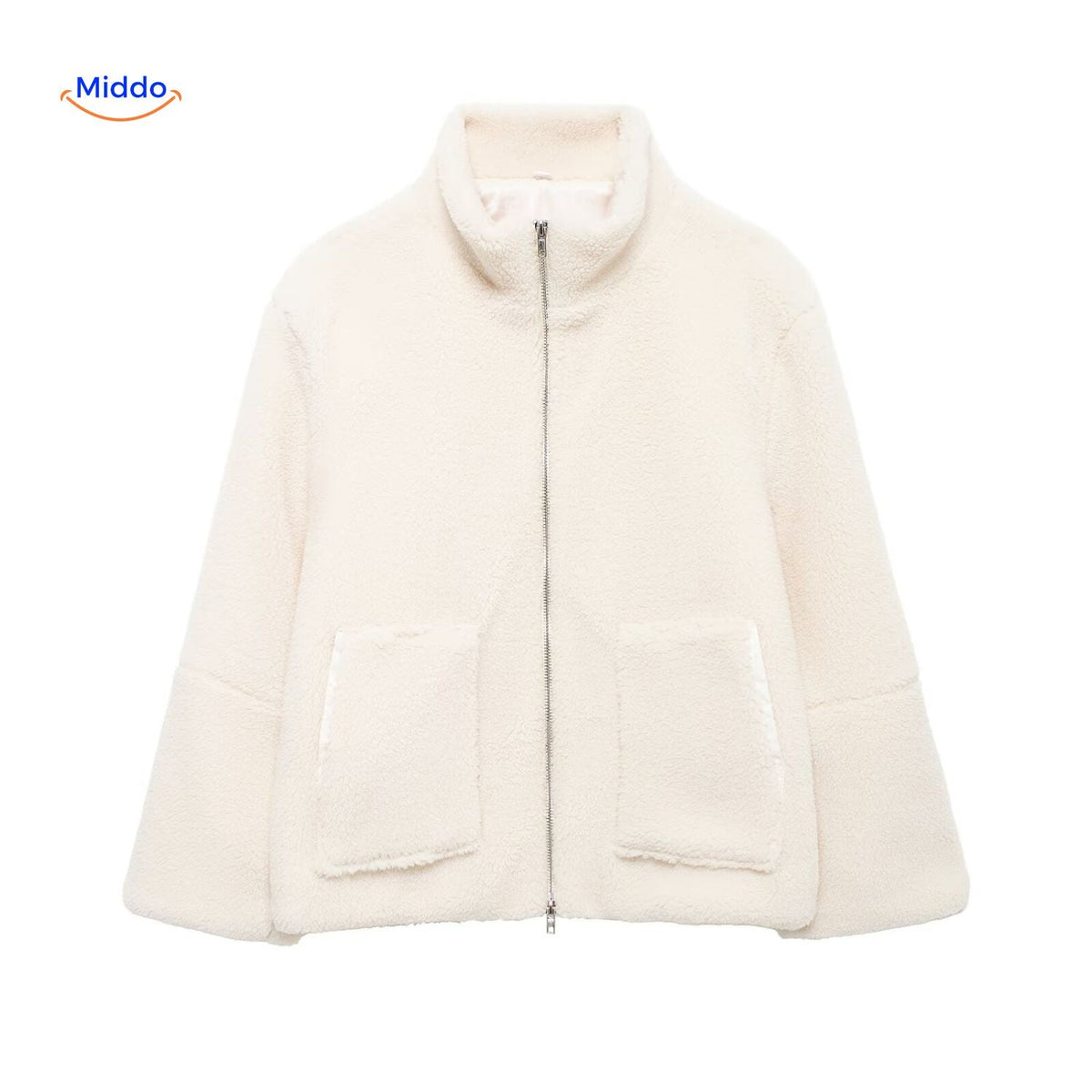 Manteau d’hiver teddy pour femme à col montant - Veste imitation laine d’agneau douce - Beige marron kaki - Modèle chaud pour l’hiver | Sansoti