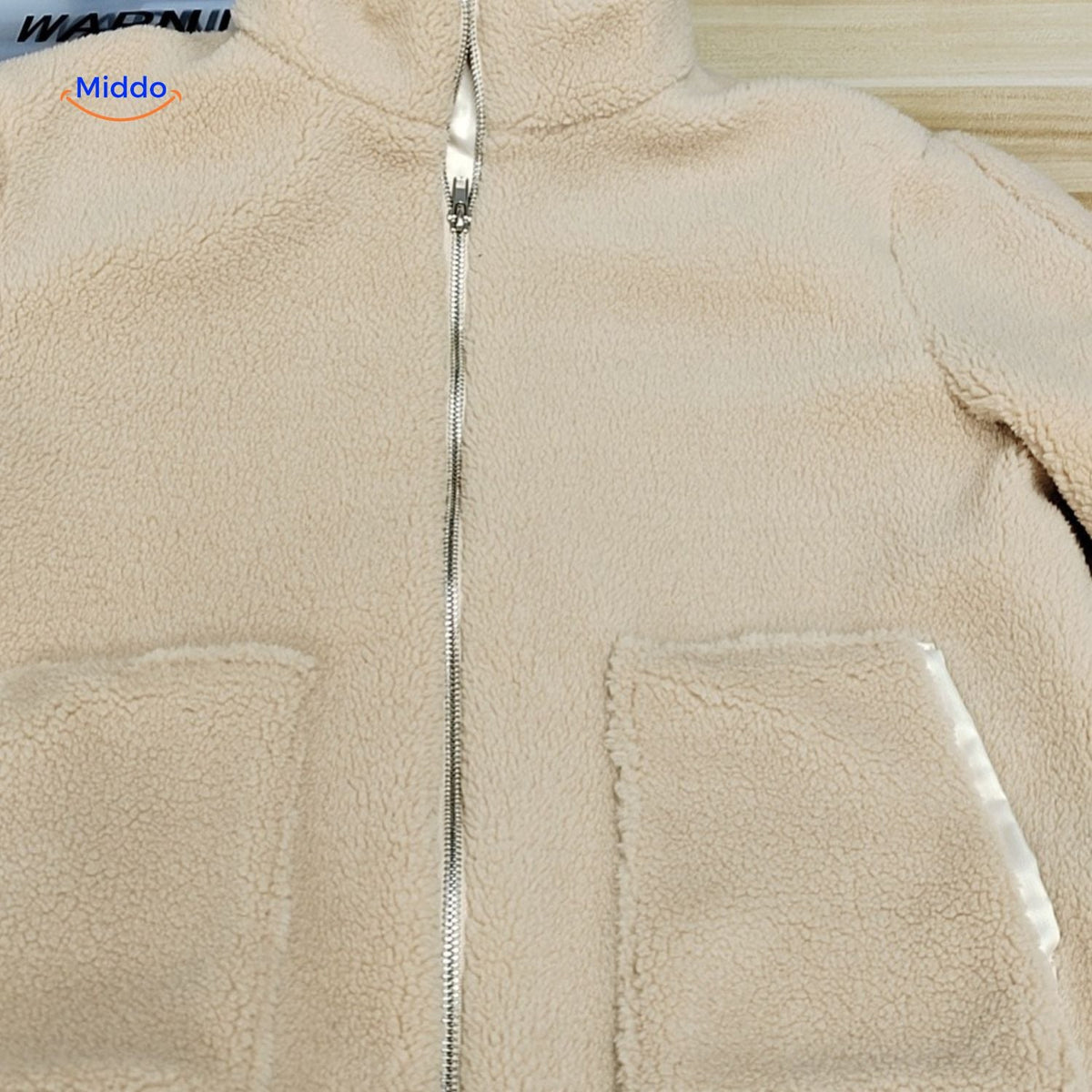 Manteau d’hiver teddy pour femme à col montant - Veste imitation laine d’agneau douce - Beige marron kaki - Modèle chaud pour l’hiver | Sansoti