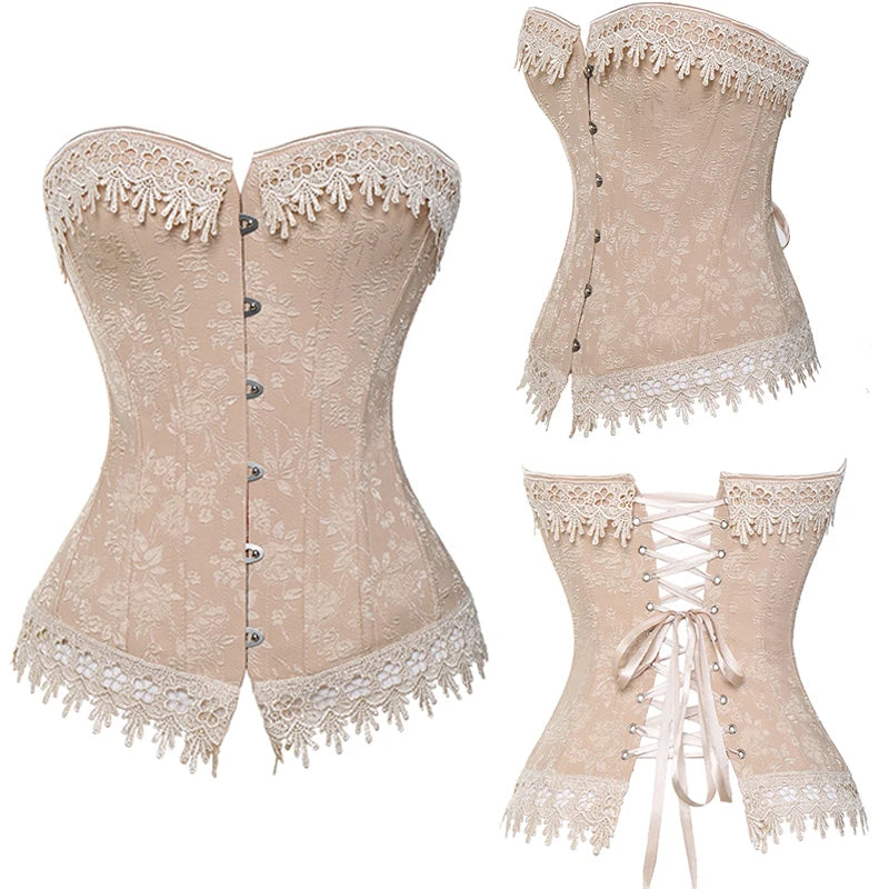 Gothic-Korsett mit Schnürung am Rücken in Beige bis Größe 6XL, verstellbare Burlesque-Lingerie im Vintage-Stil für Damen | Sansoti