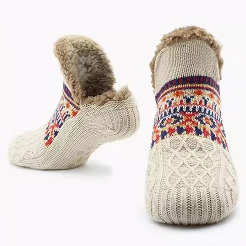 House Socks with Snowflake Pattern, Non-Slip, Fleece-Lined, Unisex Winter Socks, Warm, Fluffy, Comfortable Indoor | Sansoti