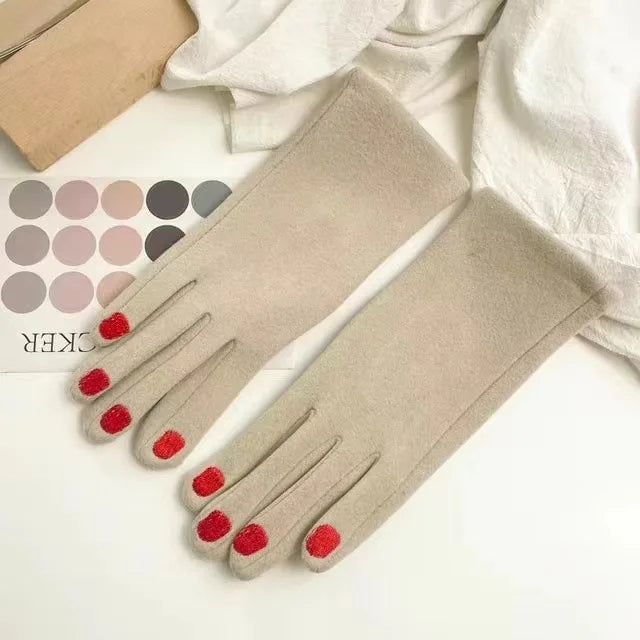 Winter Gloves with Touchscreen Function and Nail Polish Design, Fleece-Lined Warm Women's Gloves | Sansoti