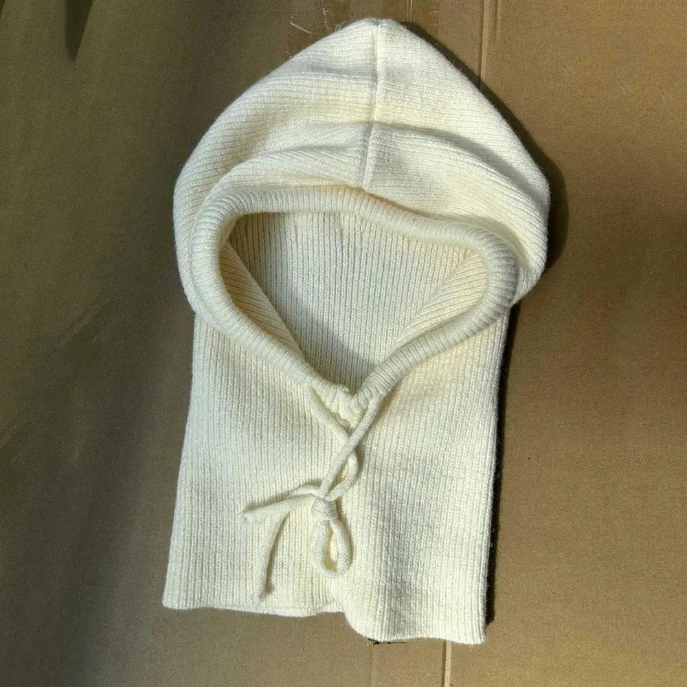 Knitted Hooded Hat with Neck Warmer Adjustable Winter Scarves Balaclava Unisex Winter Accessory Women Men | Sansoti