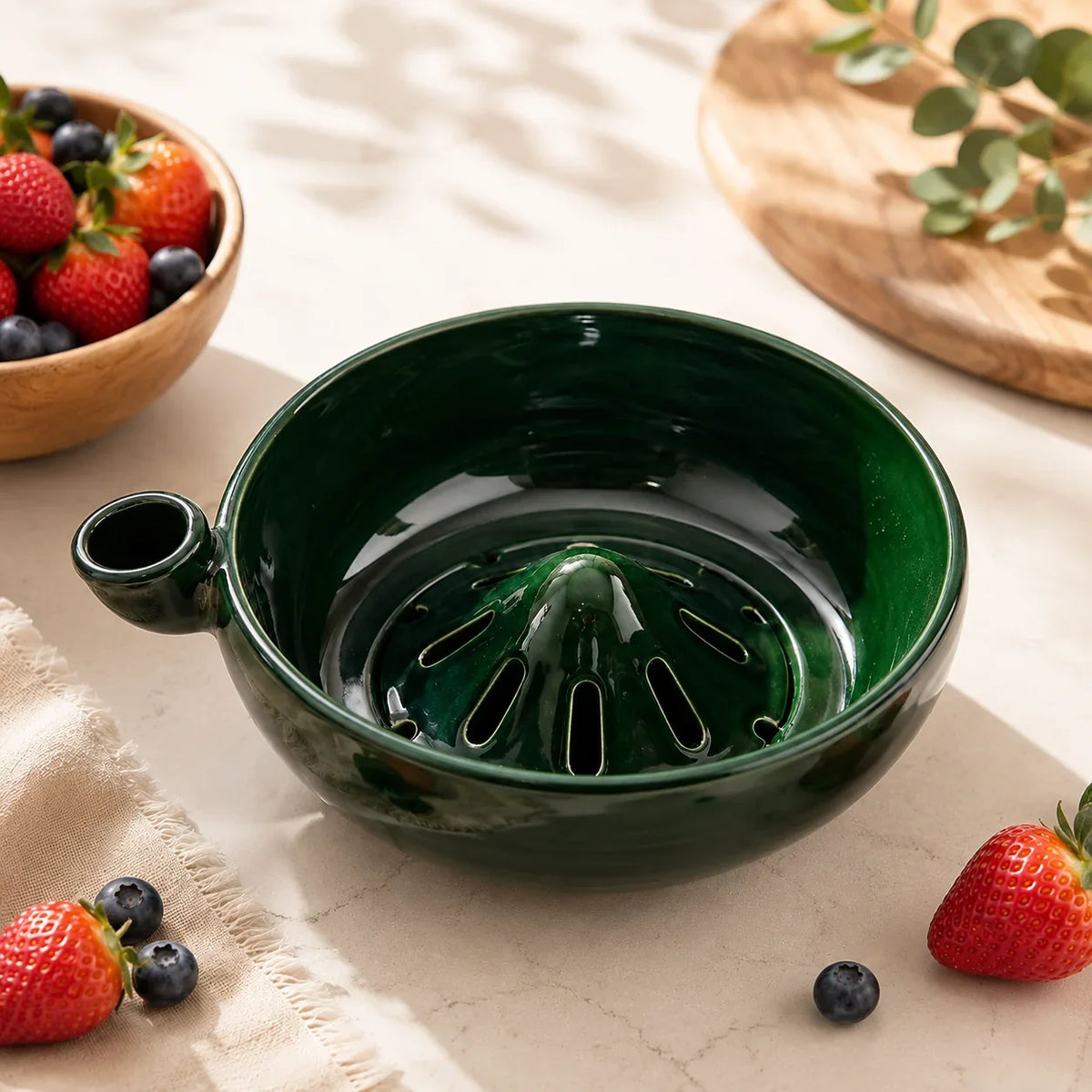Ceramic Colander Bowl with Drainage Pattern for Washing, Serving, and Storing Berries, Fruit, and Vegetables - Kitchen Bowl | Sansoti