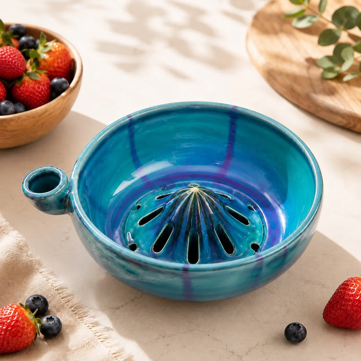 Ceramic Colander Bowl with Drainage Pattern for Washing, Serving, and Storing Berries, Fruit, and Vegetables - Kitchen Bowl | Sansoti