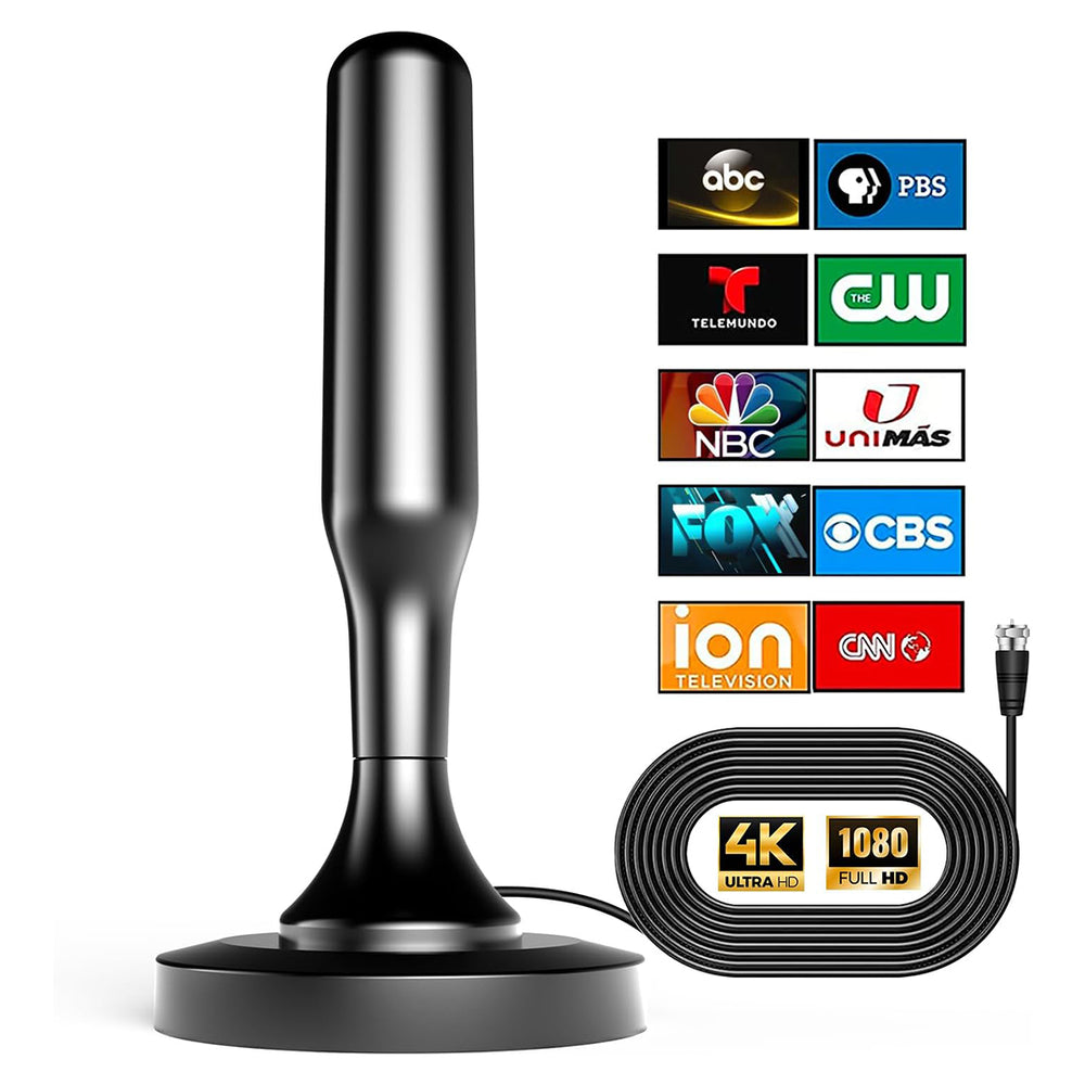 Digitale TV-Antenne 4K, magnetisch, 300 Meilen Reichweite, DVB-T2, ATSC, 25 dBi, schwarzes Metall, 5-m-Koaxialkabel, innen und außen | Sansoti