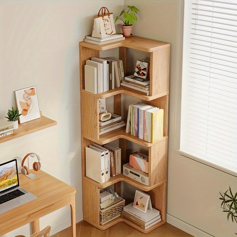Houten Hoekrek Massief Hout – 162 cm Wandmontage Schuin Met Afgeronde Randen Voor Boeken en Decoratie | Sansoti