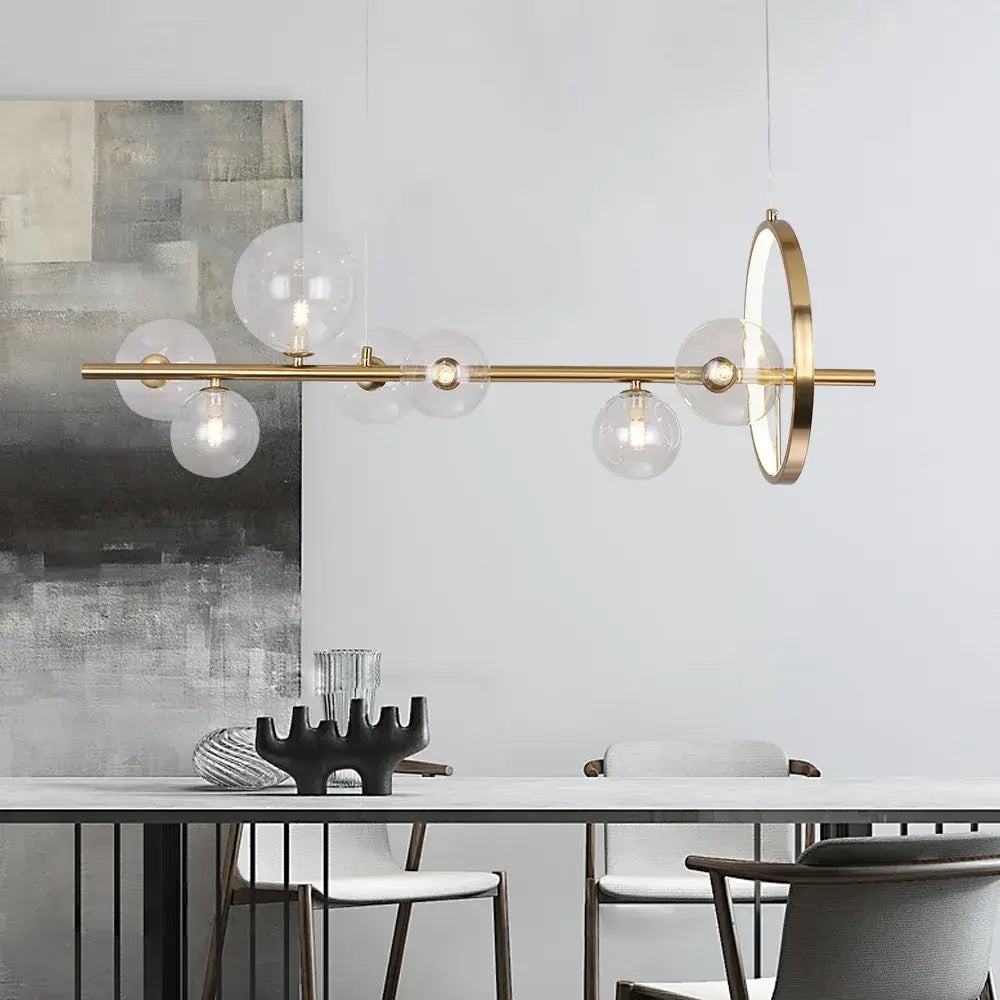 Glass Pendant Lamps Linear - Modern Gold or Black Pendant Lamp with 7 or 10 Light Points - Includes G9 LED Lamps - Adjustable Height for Kitchen Island Dining Table | Sansoti