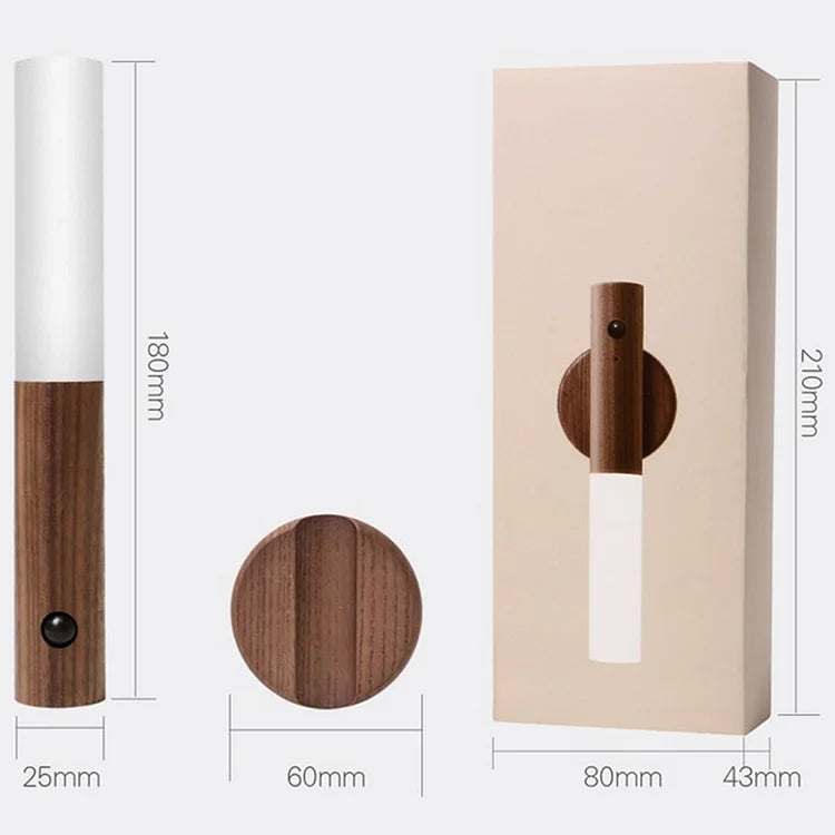 Houten Nachtlampje met Bewegingssensor – Oplaadbaar LED-Nachtlicht voor Slaapkamer, Gang & Toilet – Warmwit Licht Hout | Sansoti