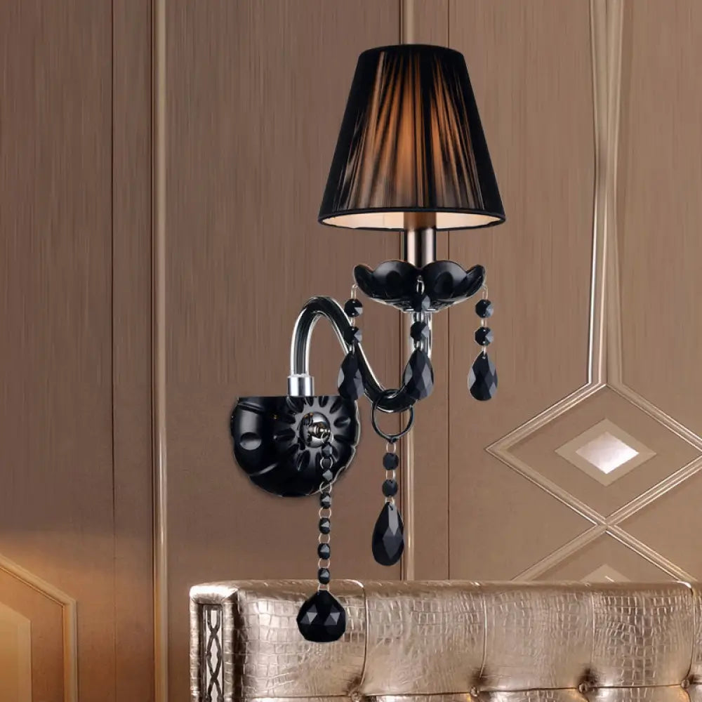 Kristallen Wandlamp Zwart Kaarsstijl Sierlijke S-Vorm Arm 1-2 Lichtpunten E12 E14 Fitting Elegant Woonkamer | Sansoti