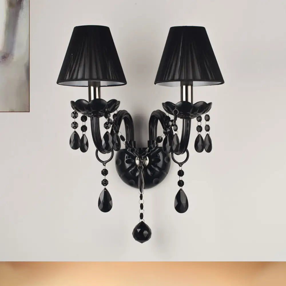 Kristallen Wandlamp Zwart Kaarsstijl Sierlijke S-Vorm Arm 1-2 Lichtpunten E12 E14 Fitting Elegant Woonkamer | Sansoti
