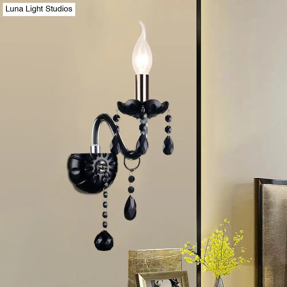 Kristallen Wandlamp Zwart Kaarsstijl Sierlijke S-Vorm Arm 1-2 Lichtpunten E12 E14 Fitting Elegant Woonkamer | Sansoti