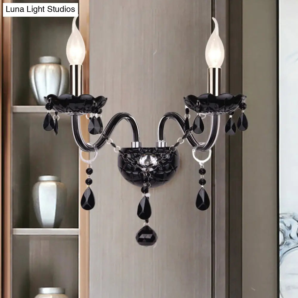 Kristallen Wandlamp Zwart Kaarsstijl Sierlijke S-Vorm Arm 1-2 Lichtpunten E12 E14 Fitting Elegant Woonkamer | Sansoti