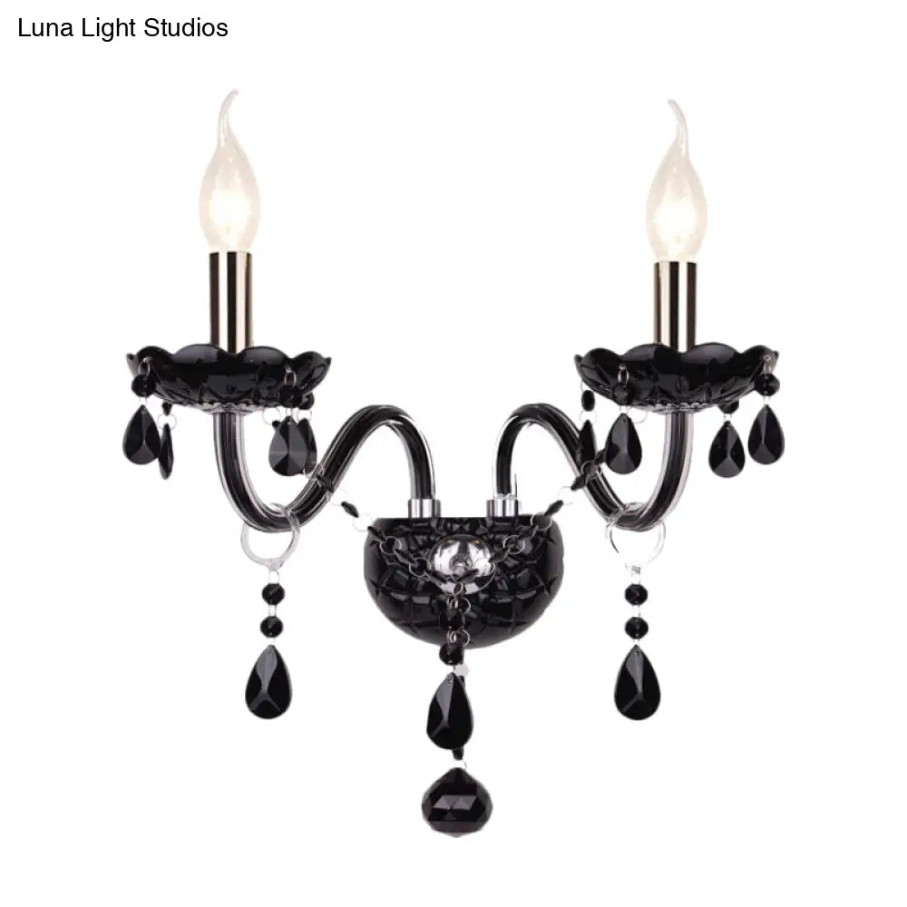 Kristallen Wandlamp Zwart Kaarsstijl Sierlijke S-Vorm Arm 1-2 Lichtpunten E12 E14 Fitting Elegant Woonkamer | Sansoti