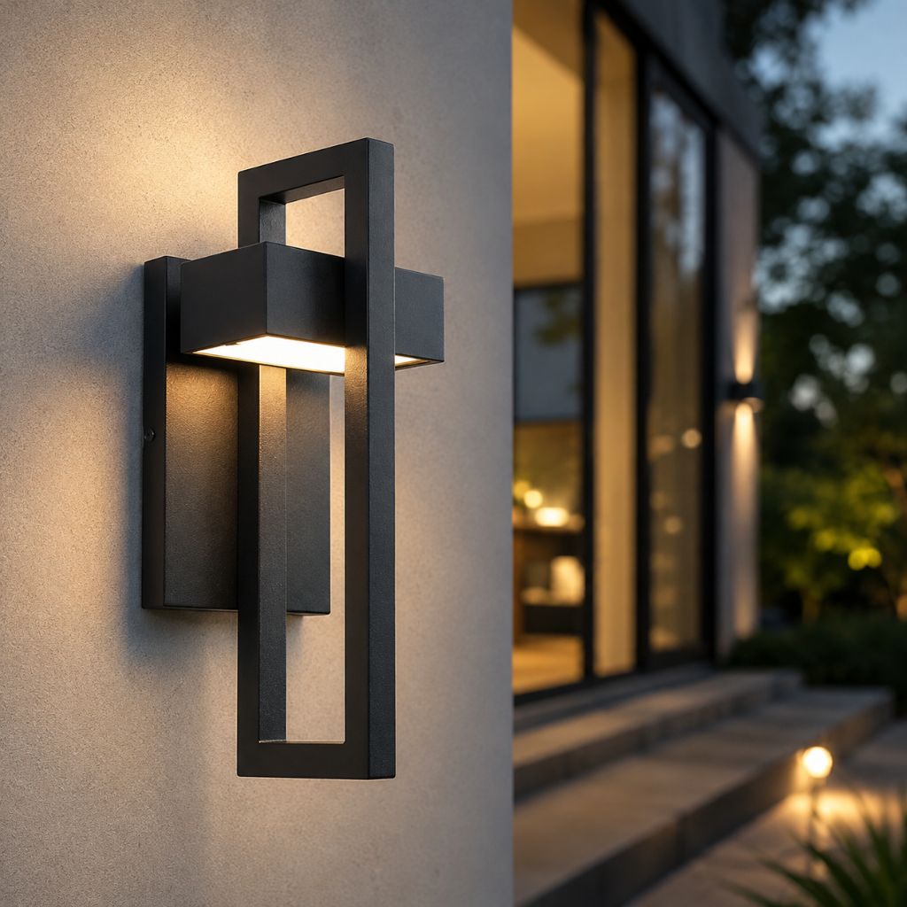 Schwarze Außenwandleuchte Up-Down-Beleuchtung IP65 wasserdicht für Garten, Terrasse und Balkon, Stahl, Glas, E27, 2 Größen | Sansoti