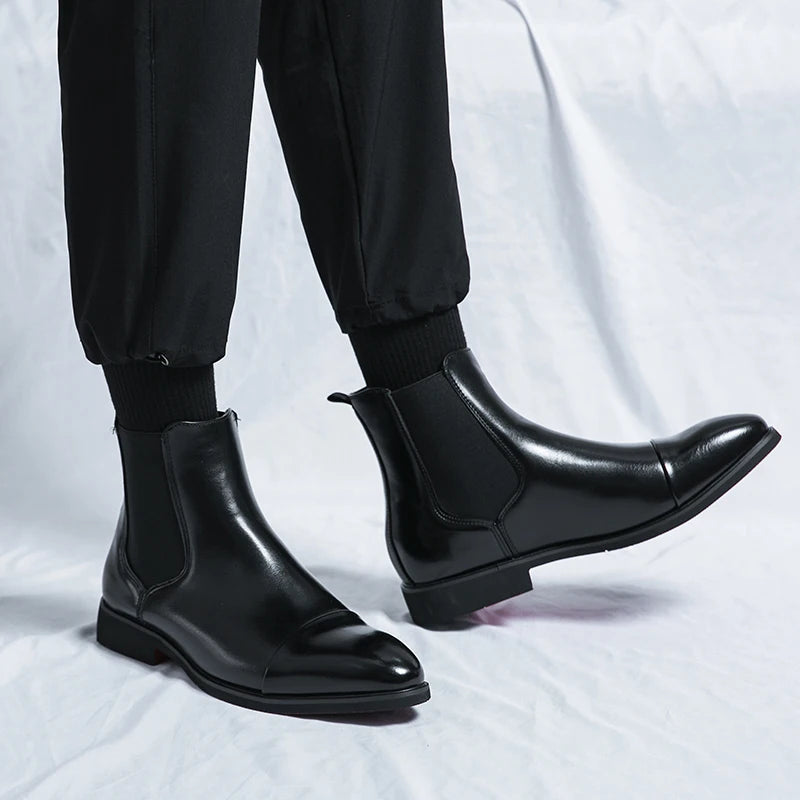 Chelsea-Stiefeletten für Herren, Cap-Toe, Slip-On, Lederboots, Schwarz und Rot, leger und formell, für den täglichen Gebrauch, komfortabel | Sansoti