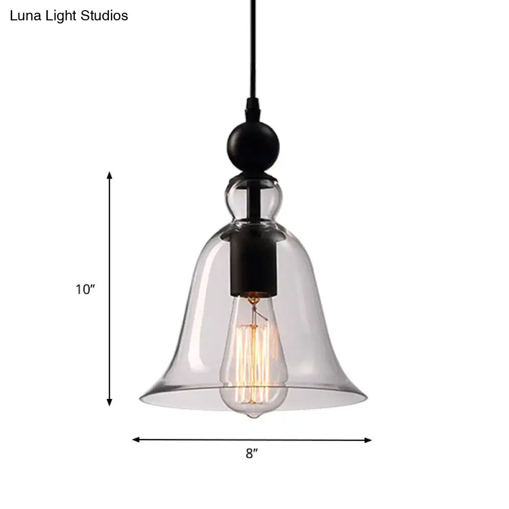 Lampa wisząca w kształcie dzwonu, czarna, przezroczyste szkło, industrialny design, oświetlenie sufitowe, oprawka E26 E27, do jadalni i kuchni | Sansoti