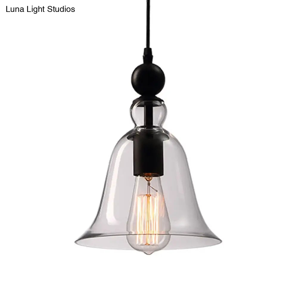 Lampa wisząca w kształcie dzwonu, czarna, przezroczyste szkło, industrialny design, oświetlenie sufitowe, oprawka E26 E27, do jadalni i kuchni | Sansoti