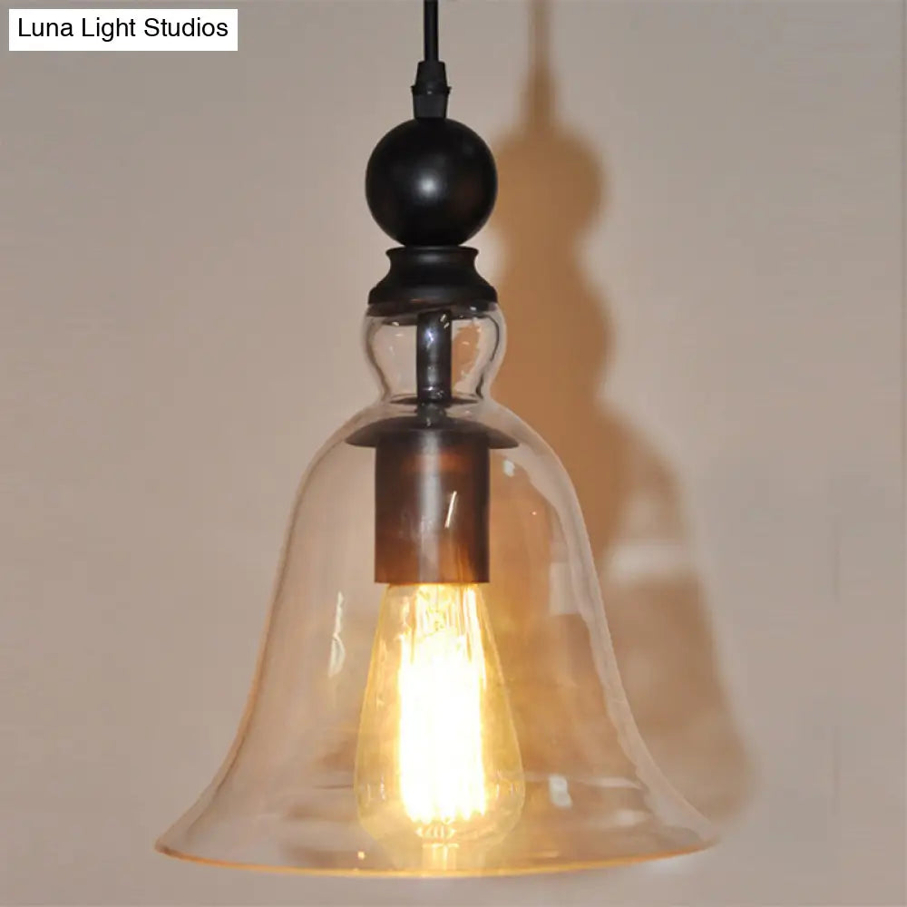 Lampa wisząca w kształcie dzwonu, czarna, przezroczyste szkło, industrialny design, oświetlenie sufitowe, oprawka E26 E27, do jadalni i kuchni | Sansoti