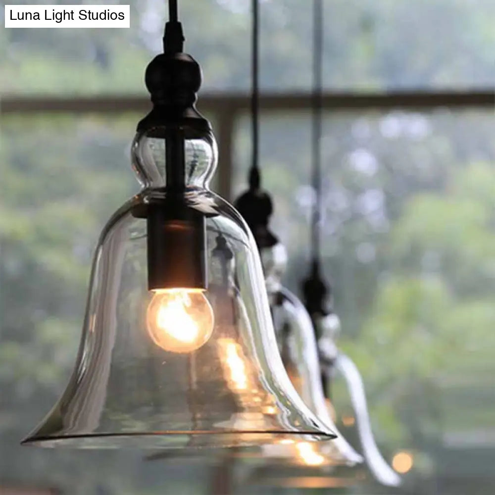 Lampa wisząca w kształcie dzwonu, czarna, przezroczyste szkło, industrialny design, oświetlenie sufitowe, oprawka E26 E27, do jadalni i kuchni | Sansoti