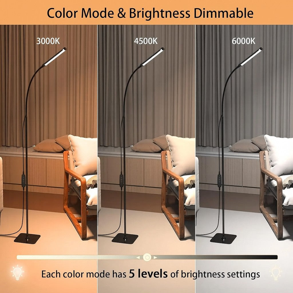 Stalen Vloerlamp Zwart LED 140cm Verstelbaar Dimbaar met Afstandsbediening Leeslamp Scandinavisch Design | Sansoti
