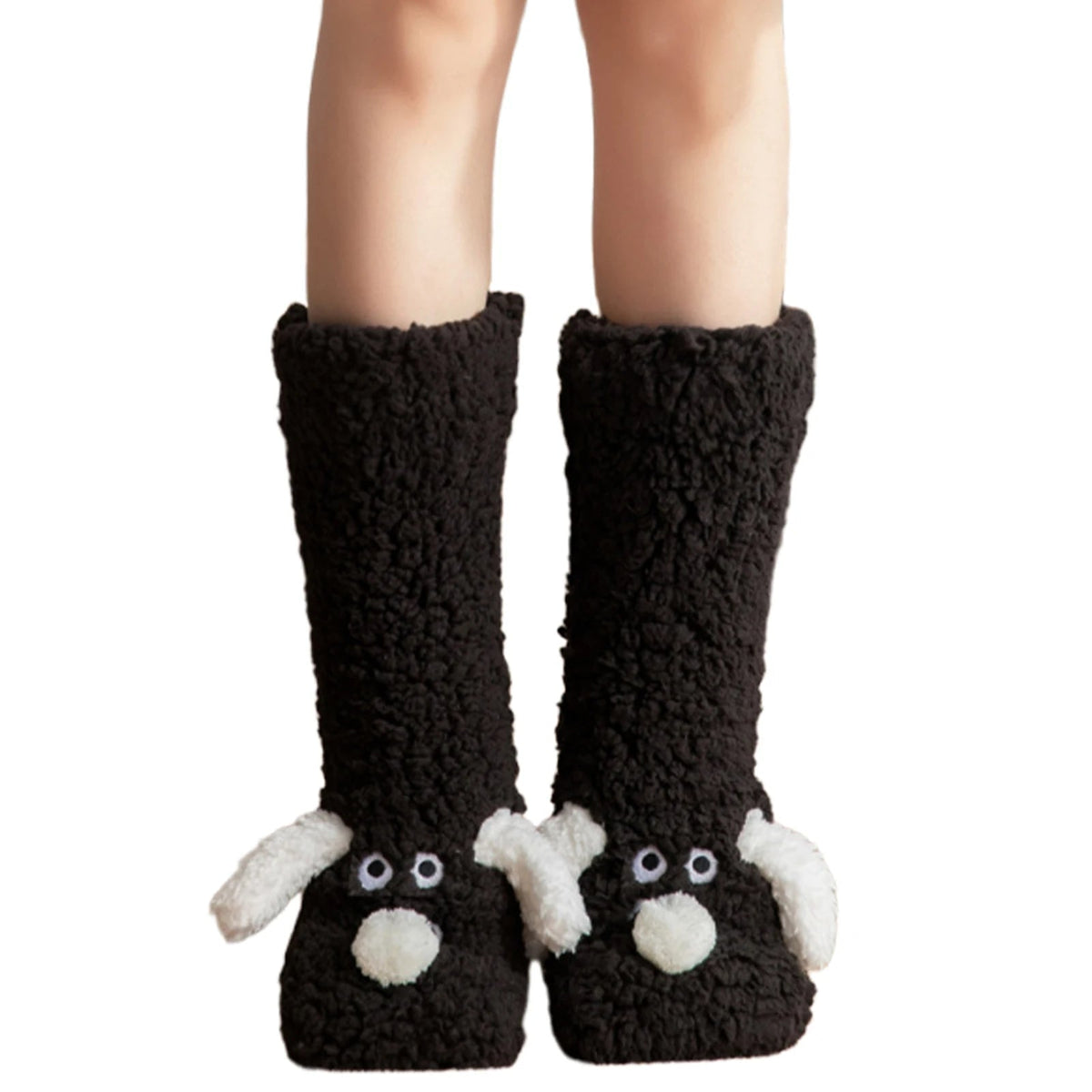 Plush house socks with dog motif for warm feet and legs, women's winter non-slip comfort socks, house socks | Sansoti