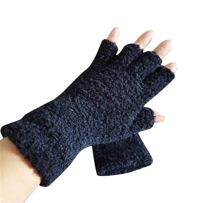 Knitted Fingerless Gloves Fleece Half-Finger Unisex Warm Comfortable Autumn Winter Accessory | Sansoti