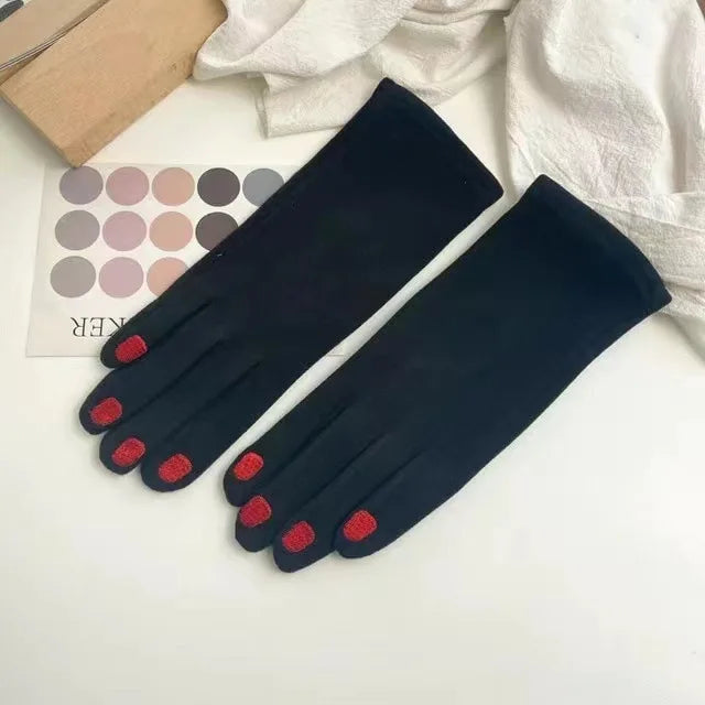 Winter Gloves with Touchscreen Function and Nail Polish Design, Fleece-Lined Warm Women's Gloves | Sansoti