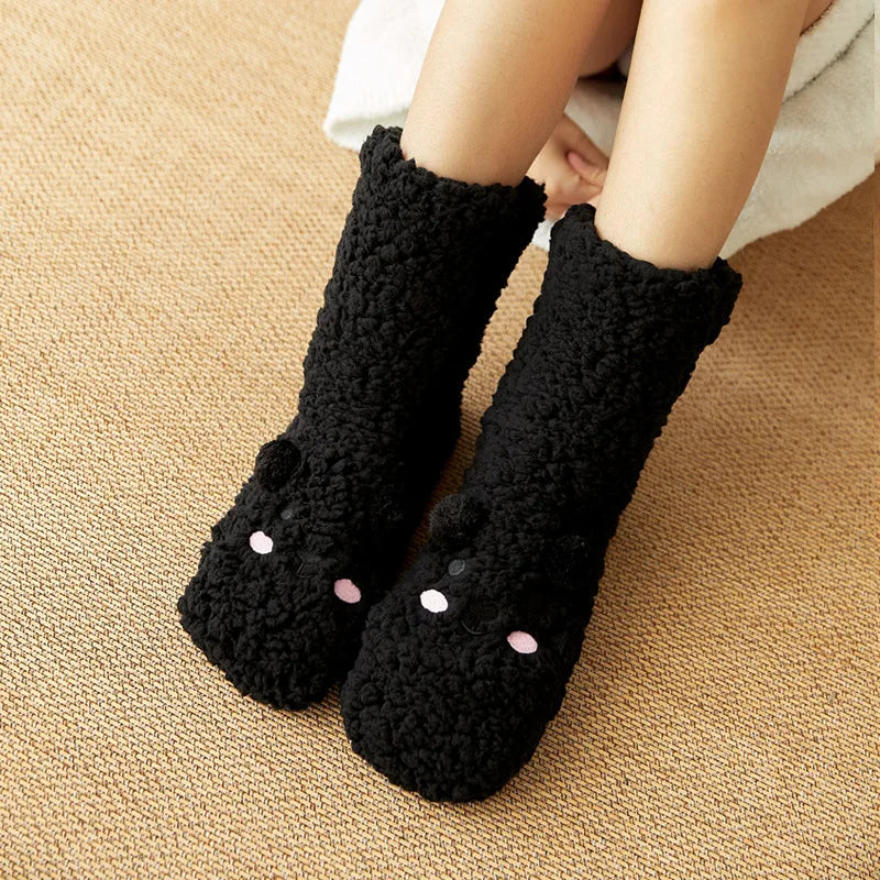 Chaussettes polaires à motif ours antidérapant pour une chaleur et un confort optimaux à la maison, femmes et hommes, chaussettes d'intérieur d'hiver | Sansoti