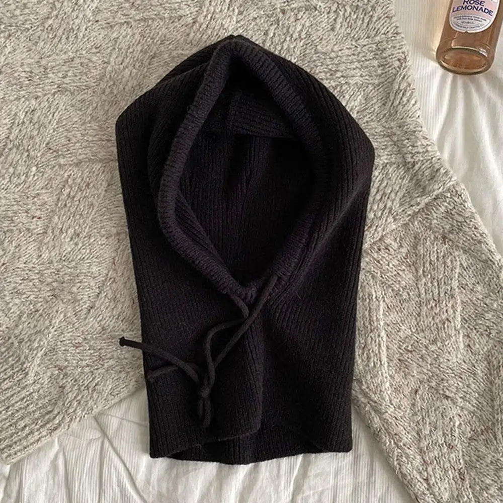 Knitted Hooded Hat with Neck Warmer Adjustable Winter Scarves Balaclava Unisex Winter Accessory Women Men | Sansoti