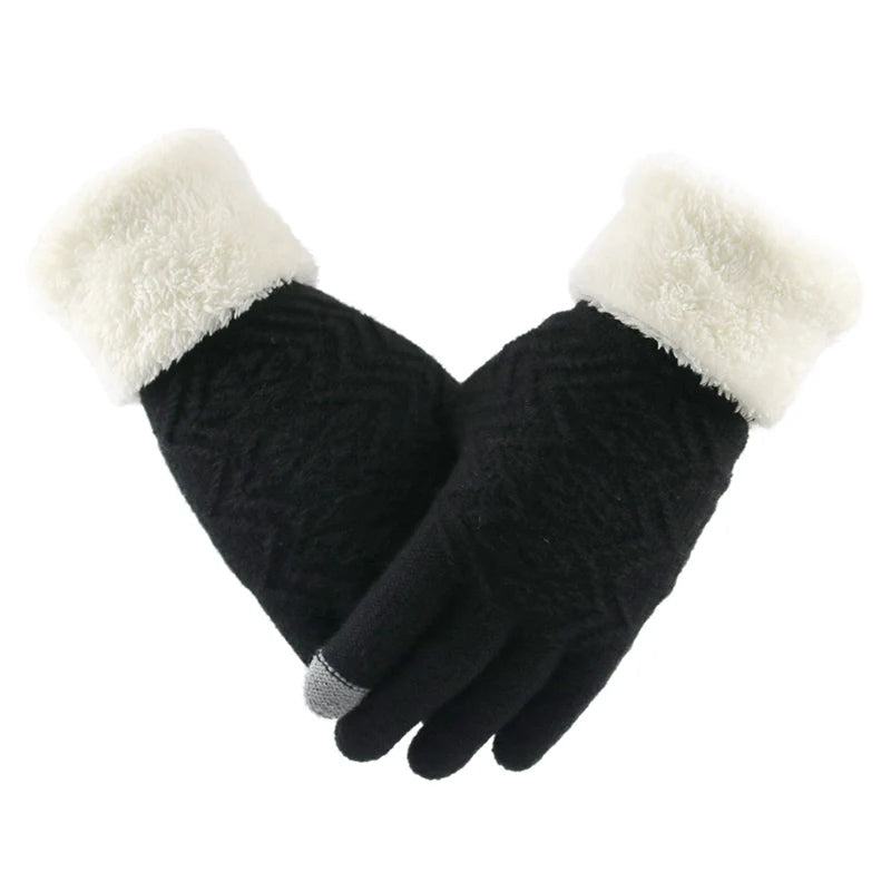 Touchscreen Gloves with Fleece Lining Windproof Knitted Winter Gloves One Size Warm Unisex | Sansoti