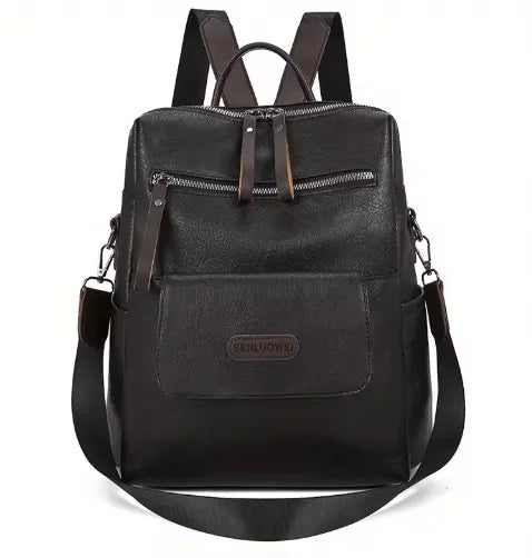 Veganlederen Rugzak Dames Stijlvol Retro Design Dagelijks Gebruik Werk Reizen Schooltas Bruin Zwart Casual | Sansoti