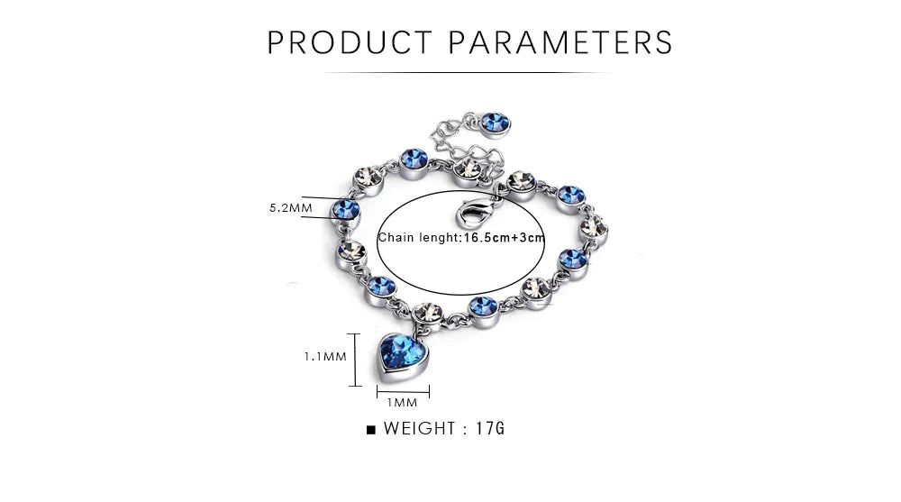 Oceaan Hart Kristallen Armband Zilver met Zirkonia Steentjes voor Vrouwen Elegant Sieraad | Sansoti