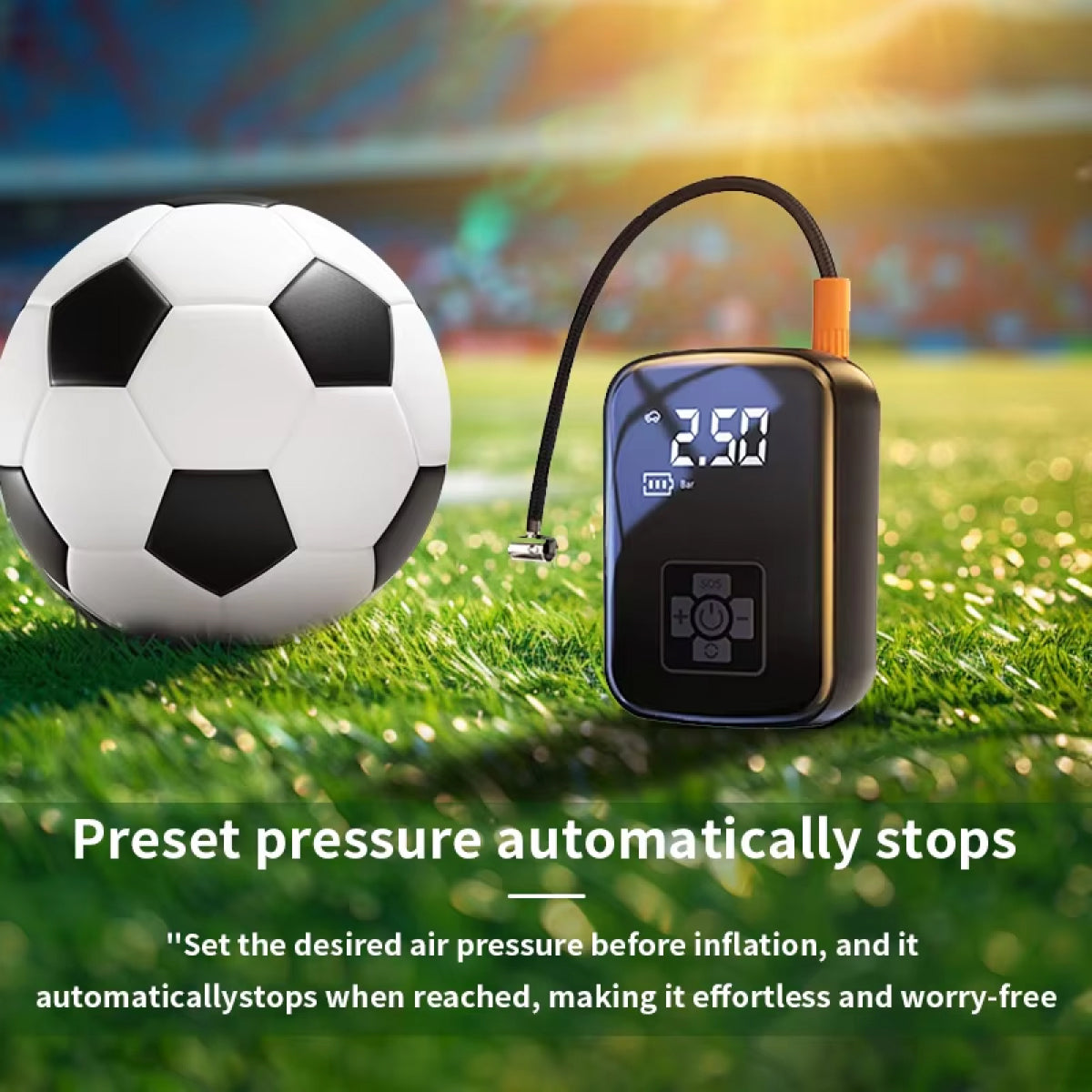 Gonfleur de pneus électrique sans fil avec régulation intelligente de la pression par IA et éclairage LED pour voiture, moto et vélo, compresseur portable | Sansoti
